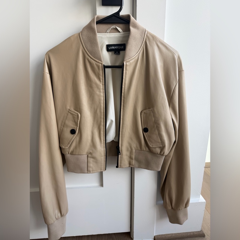 Lamarque Beige Cropped Bomber Jacket - Picture 2 of 8